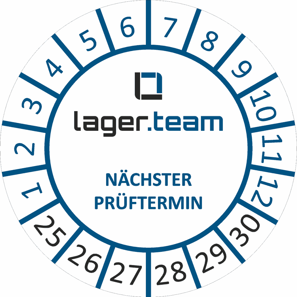 regalprüfung nach din en 15635 Prüfplakette mit nächstem Prüftermin