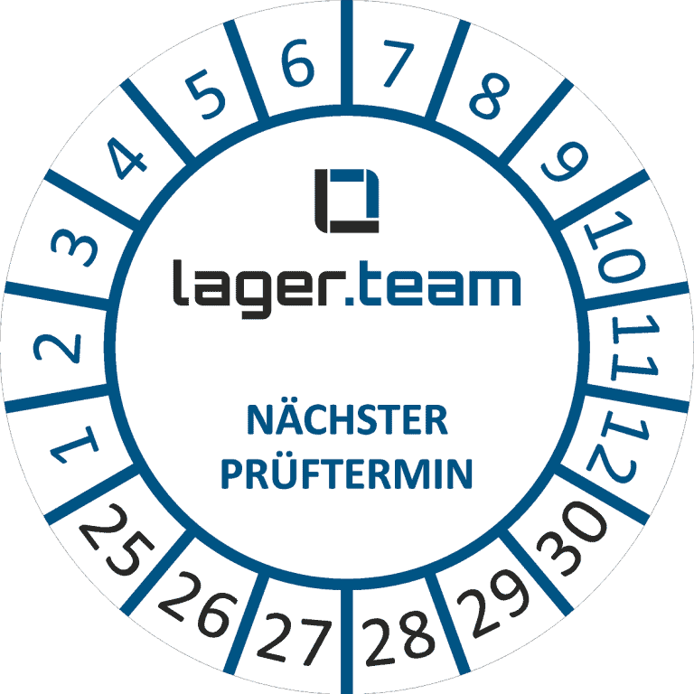 regalprüfung nach din en 15635 Prüfplakette mit nächstem Prüftermin